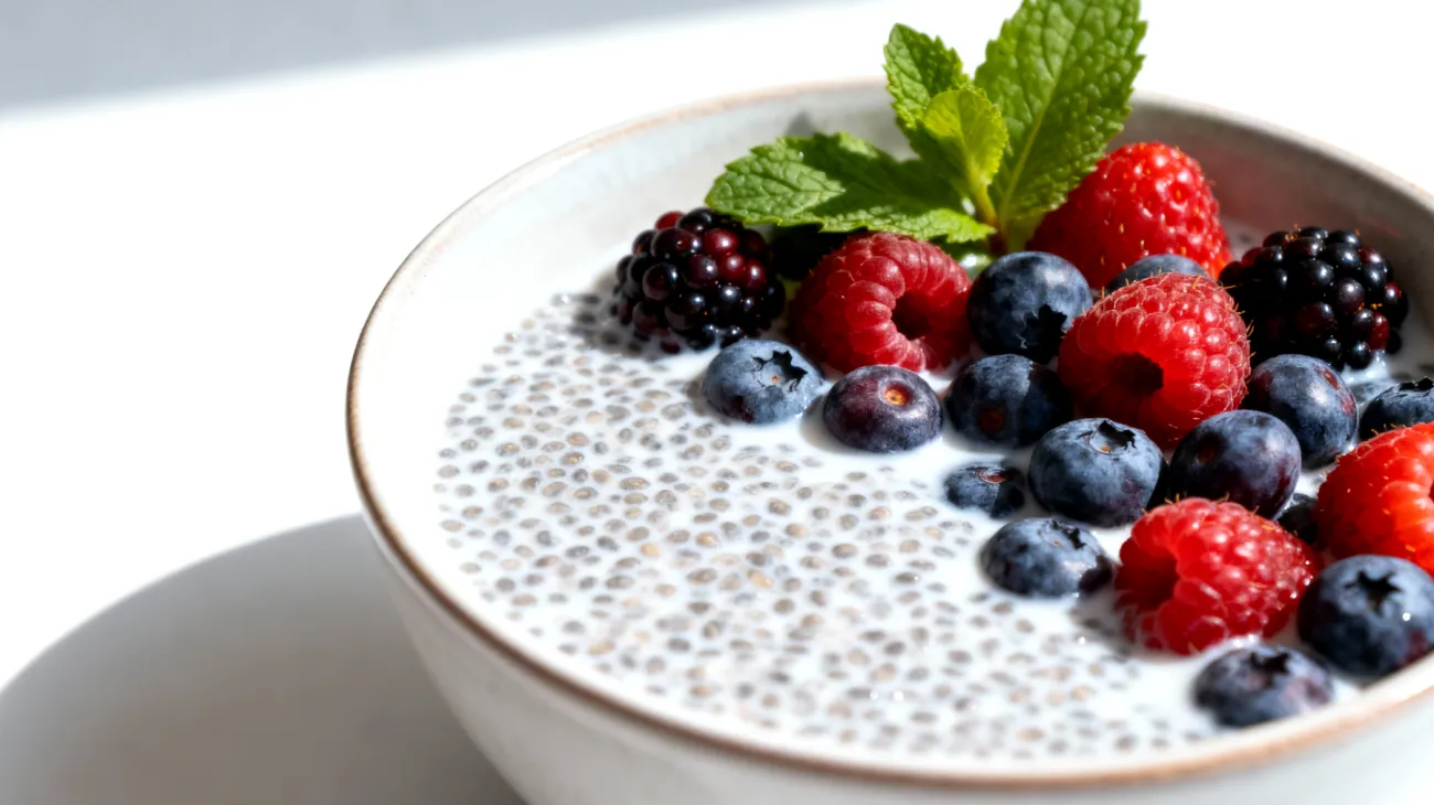 Pudding di semi di chia con latte di cocco e frutti rossi"